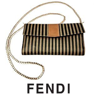LOW START Auth Fendi Classic Penguin Stripe Wallet WOC with matching checkbook